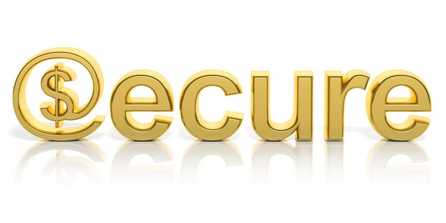 Photo 3d golden secure text and money online symbol isolated