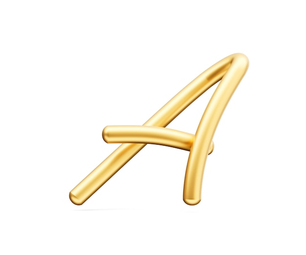 Фото Золотая блестящая большая буква алфавит закругленный надувной шрифт белый фон 3d иллюстрация