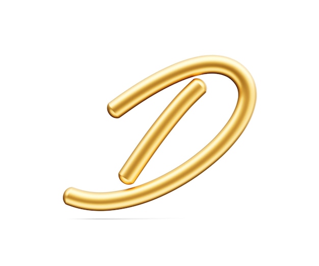 3d Золотая блестящая большая буква D алфавит D закругленный надувной шрифт Белый фон 3d иллюстрация