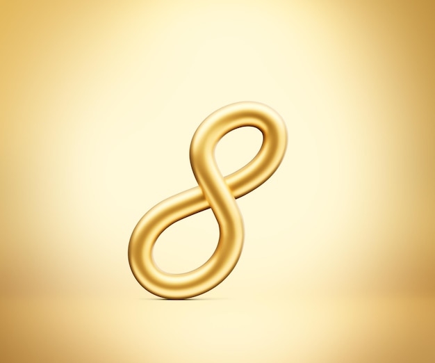 3d golden shiny digit 8 number eight rounded inflatable font on golden background 3d illustration