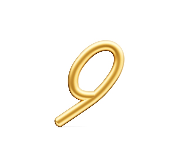 Foto 3d golden shiny digit 9 numero nove arrotondato carattere gonfiabile sfondo bianco illustrazione 3d
