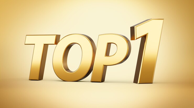Foto 3d golden shiny top 1 text top one 3d text geïsoleerd op gouden achtergrond 3d illustratie