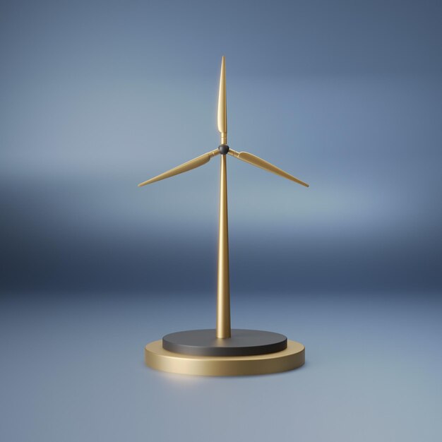 3d Golden shiny Wind turbine