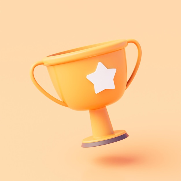 3d Golden Trophy cup with star icon Winner cup championship cartoon style concept 3d illustration