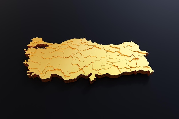 3d Golden Turkey Map on black background