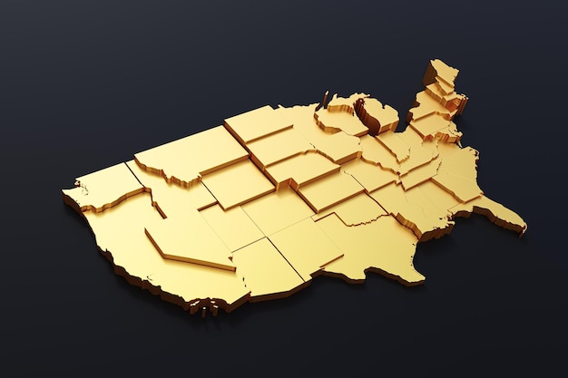 3d Golden USA Map on black background