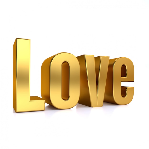 3d golden word love in white studio