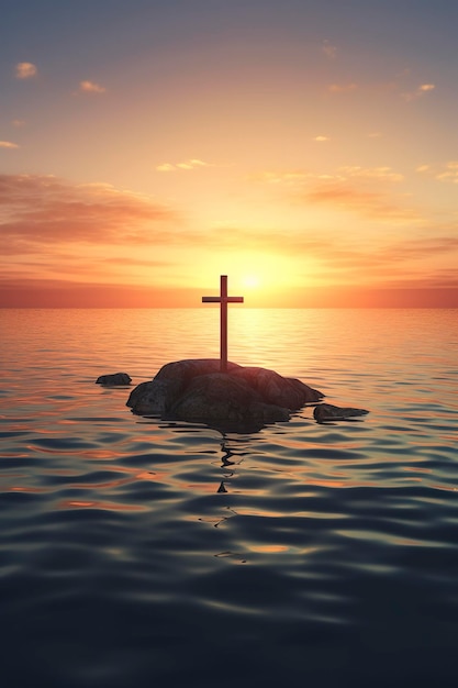 3d good friday background with cross against a sunset sky generate ai