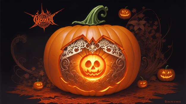 Photo 3d gothic halloween pumpkin jack o lanten