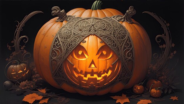 Photo 3d gothic halloween pumpkin jack o lanten