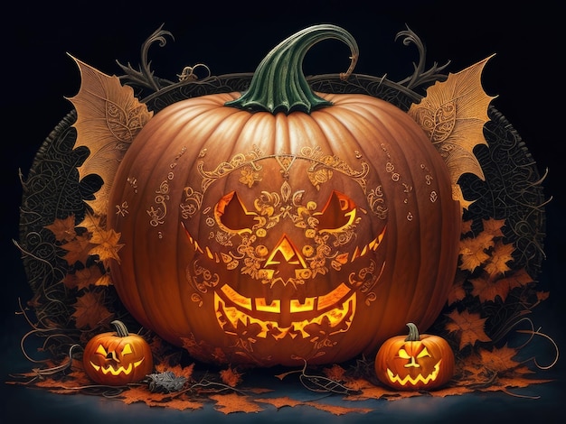 Photo 3d gothic halloween pumpkin jack o lanten