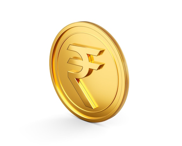 3d gouden glanzende afgeronde Indiase rupie munt geïsoleerd op witte achtergrond 3d illustratie