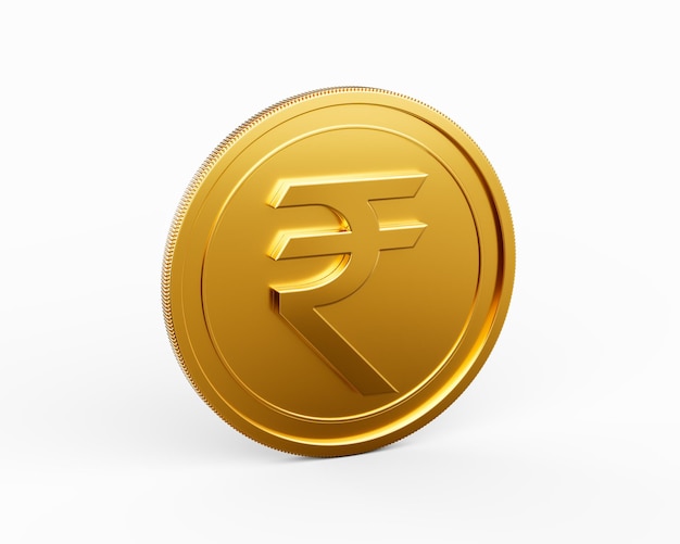 3d gouden glanzende afgeronde Indiase rupie munt geïsoleerd op witte achtergrond 3d illustratie