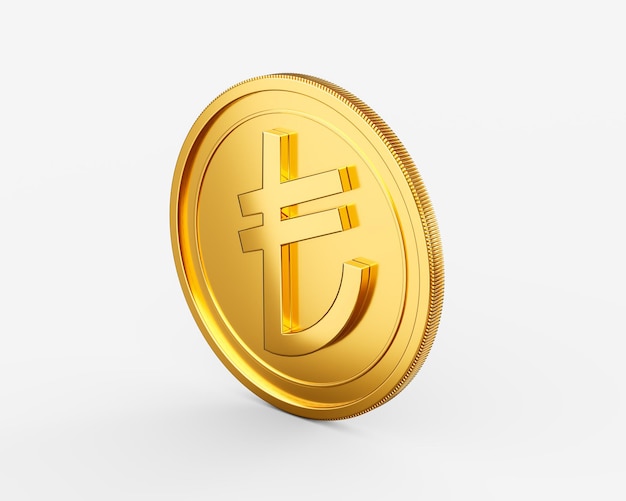 3d gouden glanzende afgeronde Turkse lira munt geïsoleerd op witte achtergrond 3d illustratie