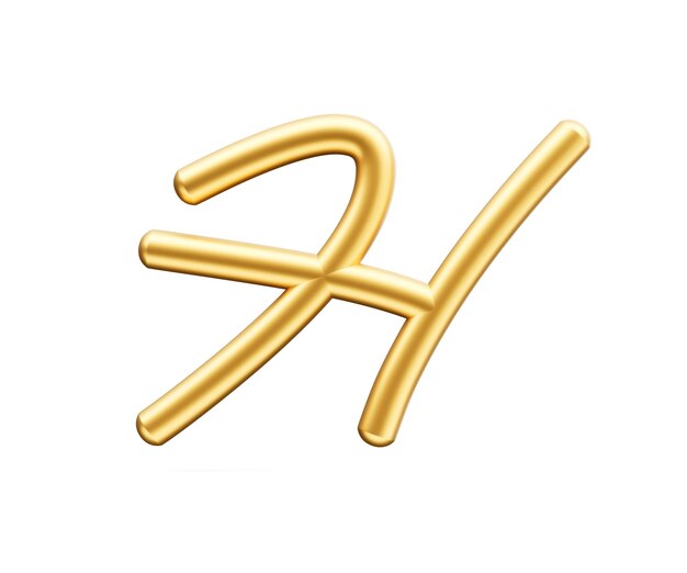 Foto 3d gouden glanzende hoofdletter h alfabet h afgeronde opblaasbare lettertype witte achtergrond 3d illustratie