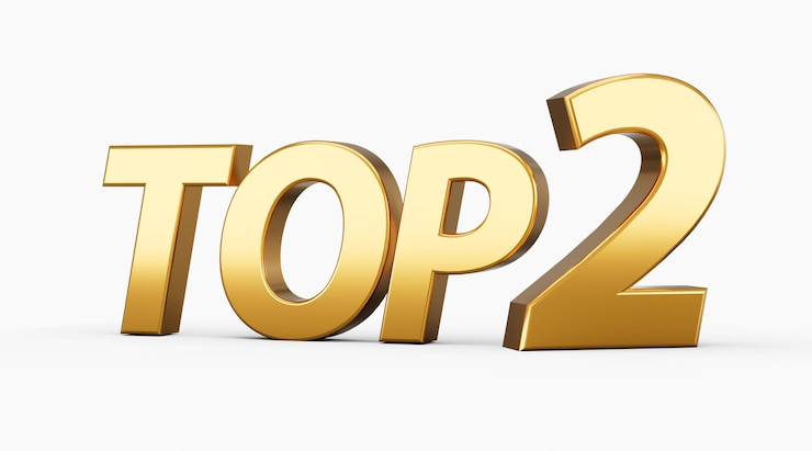 Foto 3d gouden glanzende top 2 tekst top twee 3d tekst geïsoleerd op witte achtergrond 3d illustratie