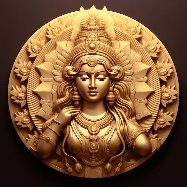 Foto 3d-gouden munt met indiase godin laxmi generatieve ai
