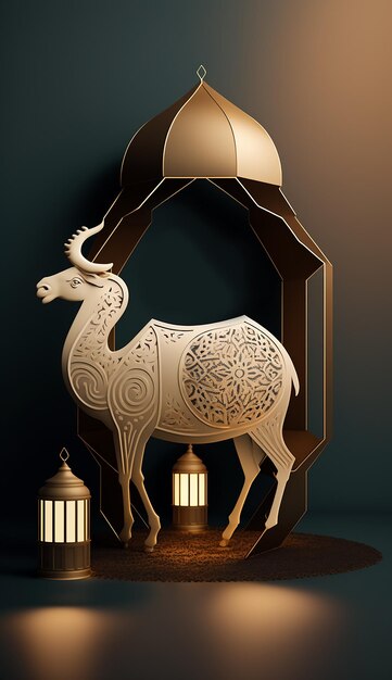 3d gouden render realistische Eid al adha geit met Ai Generative