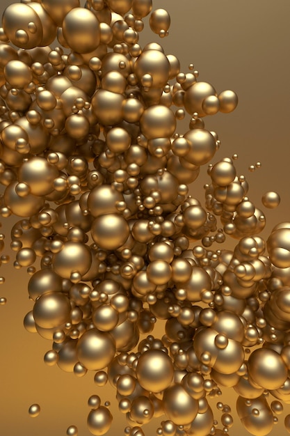 3D gouden vloeibare mooie bubbels zwevend in de lucht Concept voor vakantiesjabloon Gouden poster