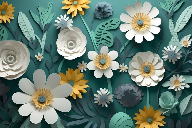 3d gradient paper style flowers concept ai generative