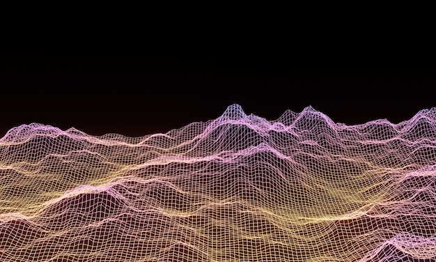 3D gradient topographic mountain grid wireframe.