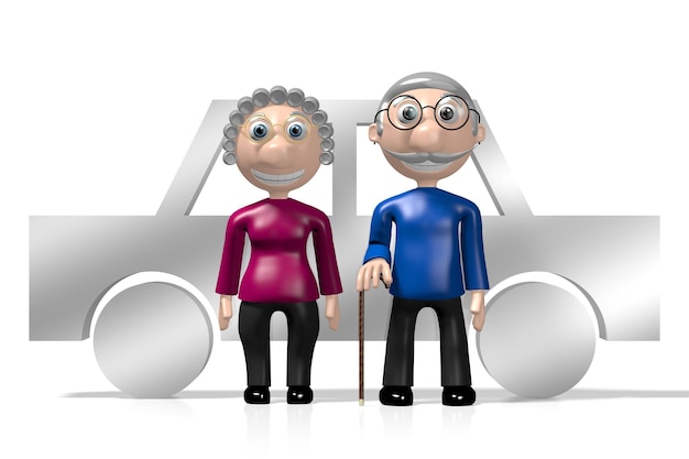 3D grandparents seniors car concept