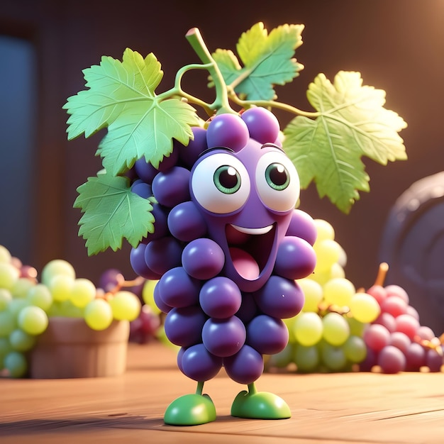 Фото 3d-карикатурный персонаж винограда