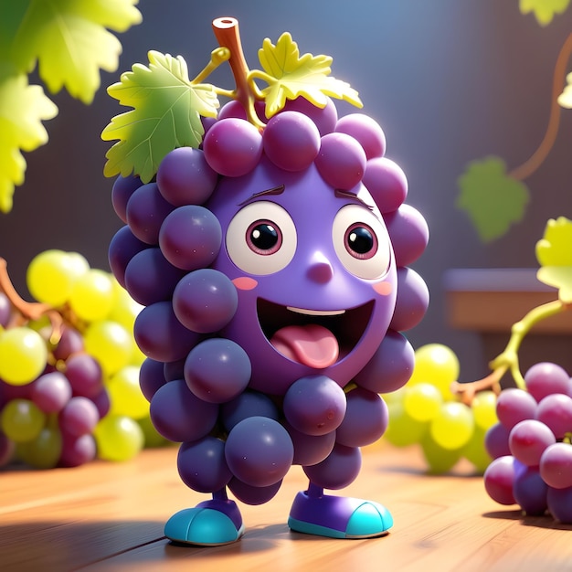 3D-grape cartoon personage