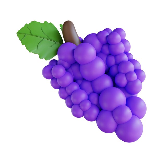 Foto frutta d'uva 3d su sfondo bianco.