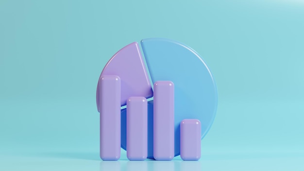 3d graph marketing icon with blue background on 3d rendering