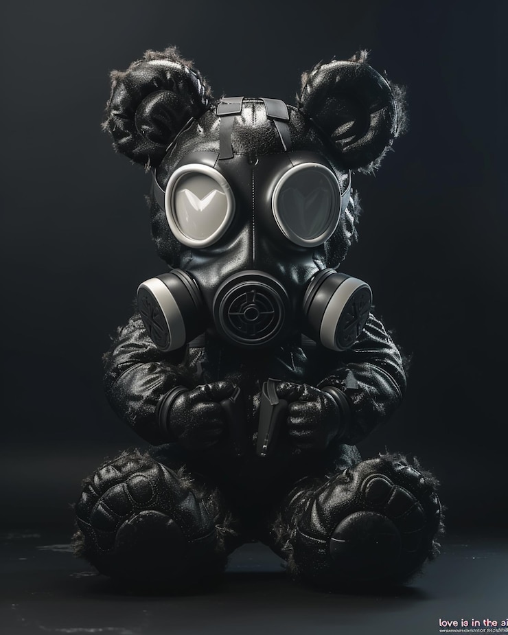Photo 3d graphic design the subject is of a full body evil valentines day bear