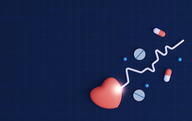 3D-graphics van de hartslag Op donkerblauwe achtergrond 3D-rendering