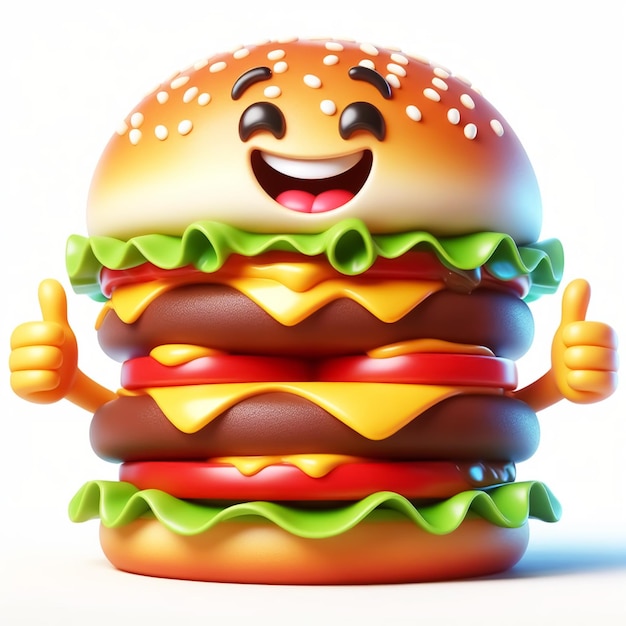 3D grappige burger cartoon Traditionele fastfood AI gegenereerd