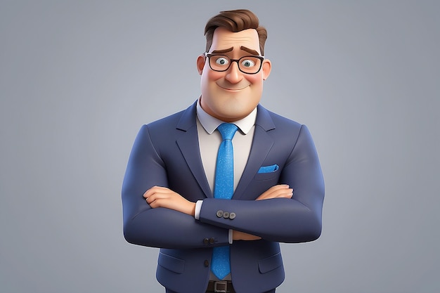 3D grappige cartoon personage sympathiek uitziende zakenman lieve persoon in pak met bril en stropdas