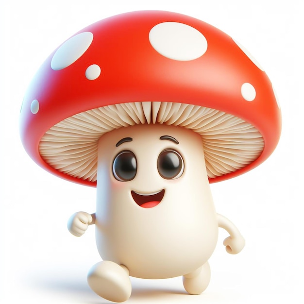 Foto 3d grappige cartoon van een amanita-paddenstoel ai gegenereerd