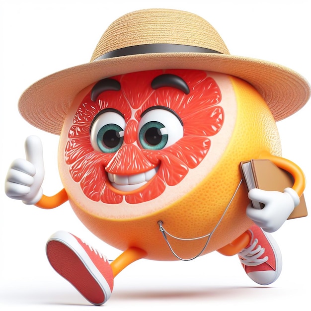 3D grappige cartoon van een grapefruit Landbouw en gezonde voeding AI gegenereerd