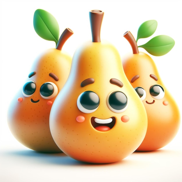 Foto 3d grappige cartoon van een peer landbouw fruit en gezond voedsel ai gegenereerd