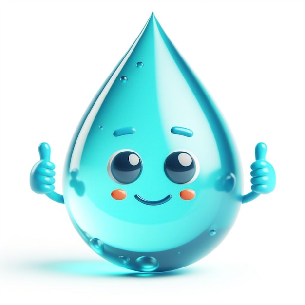 3D grappige waterdruppel cartoon trekt de aandacht voor klimaatverandering en watertekort Wereldwaterdag
