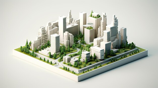 3D Green cityscape city model background