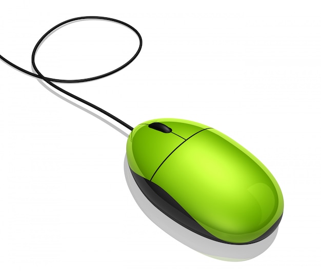 Photo 3d green computer mouse isolated on white