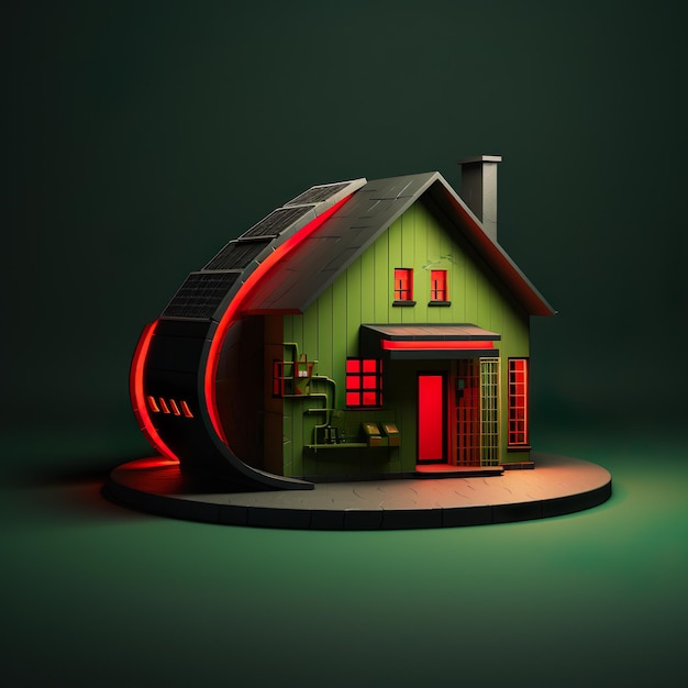 사진 3d 녹색과 빨간색의 녹색 집