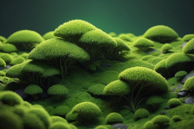 Photo 3d green moss on abstract shape