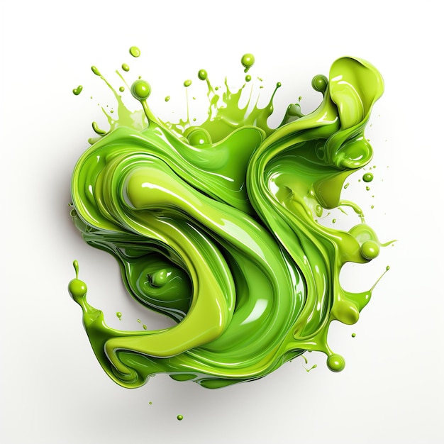 3d green paint splat isolated object in white background