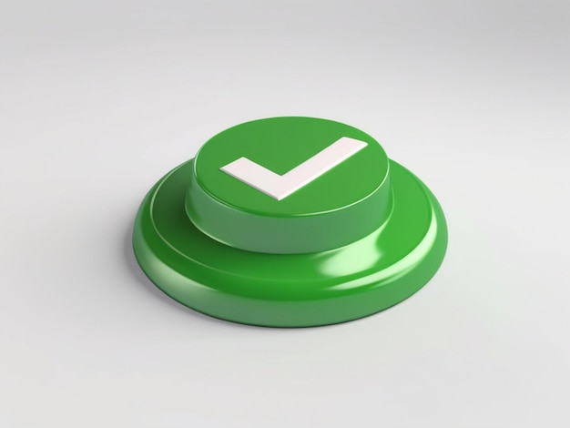 3D 녹색 틱 버튼: 색 배경에 고립된 만화 스타일의 아이콘을 좋아하거나 올바르게 표시합니다.