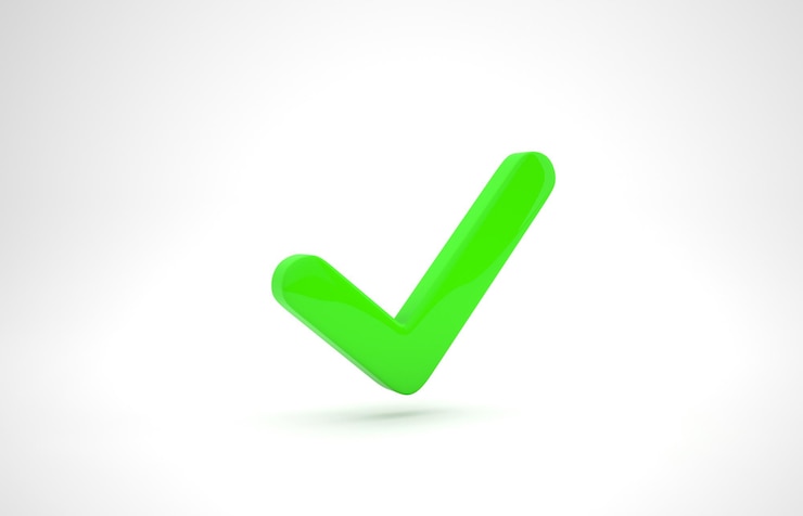 Photo 3d green tick on isolate white background. 3d render illustration.