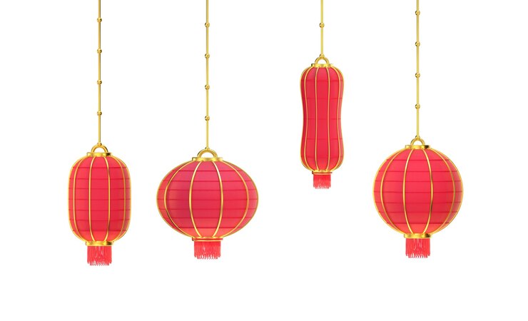 Photo 3d greeting card with red lanterns - traditional chinese new year holiday decoration