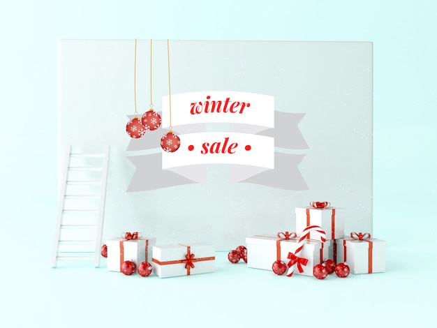 3d Greeting Christmas card with gifts boxes and christmas decoration