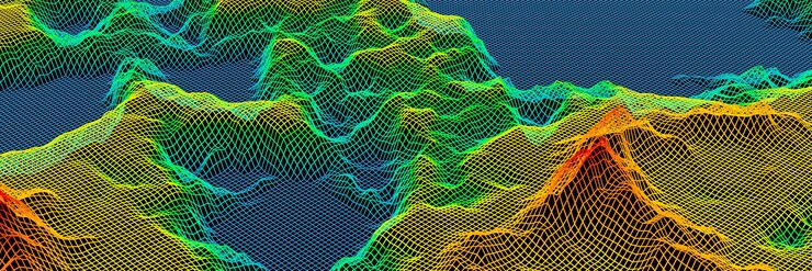 Photo 3d grid topographic terrain island grid map mountain and water