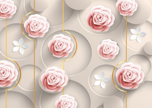 3d grijs behang muurschilderingen Roos en witte illustratie bloemen