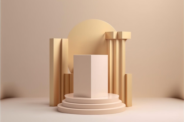 3d grijze achtergrond product display houten podium met geometrisch platform Podium sokkel lay-out sjabloon voor de presentatie van een moderne tentoonstelling of galerij 3d illustratie